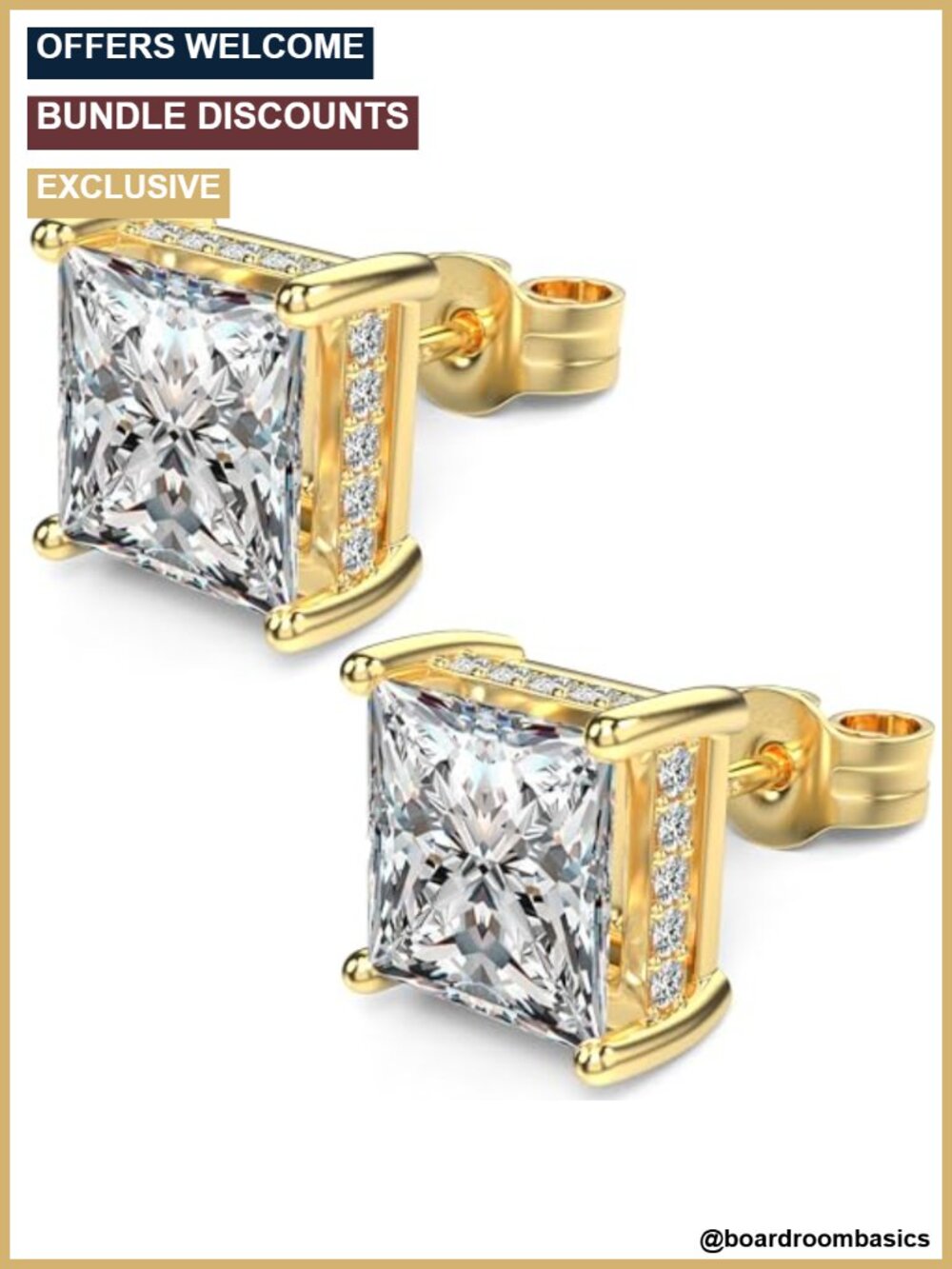 Princess Cut Square Cubic Zirconia Stud Earrings 925 Sterling Silver